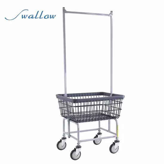 Chrome Plating Wire Laundry Cart Laundry Basket Cart with Wheel