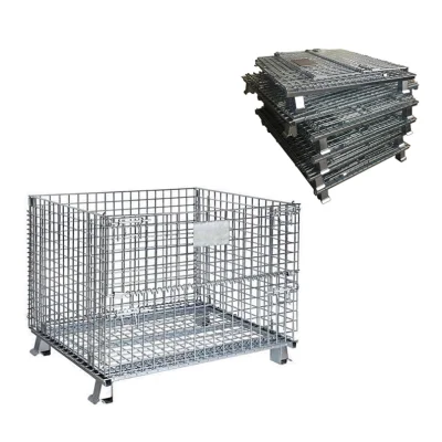 Conteneurs empilables de stockage de cage de grillage en vrac en métal rigide pliable amovible résistant